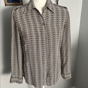 Talbots Brown and White Silk Button Down Shirt